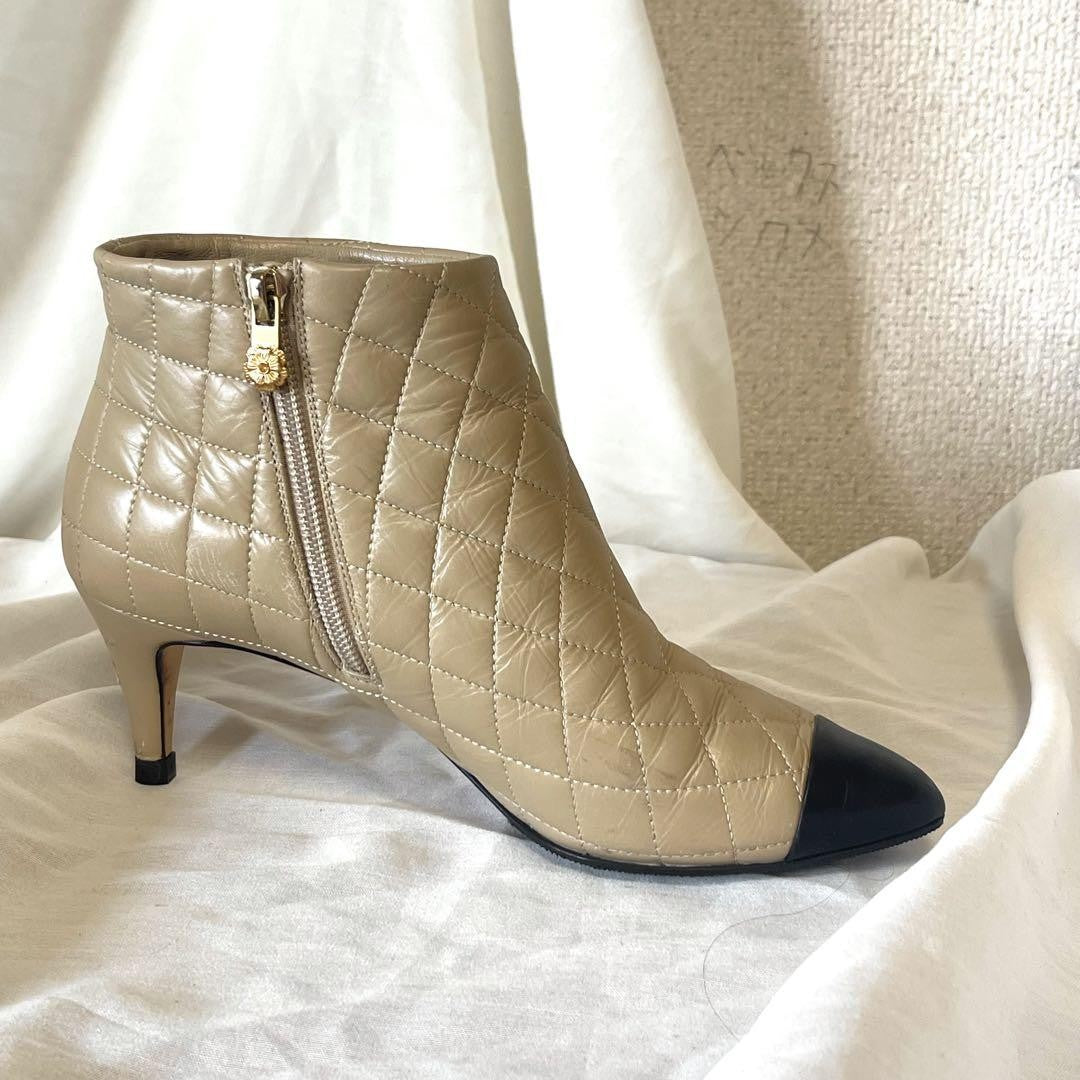 CHANEL Short Boots Shoes EU 38 US 8 Leather Beige Authentic