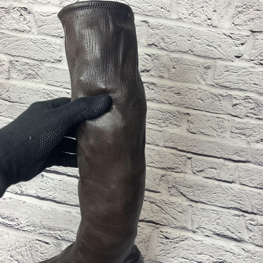 CHANEL Long Boots Shoes EU 37 US 7 Leather Dark Brown Black Authentic