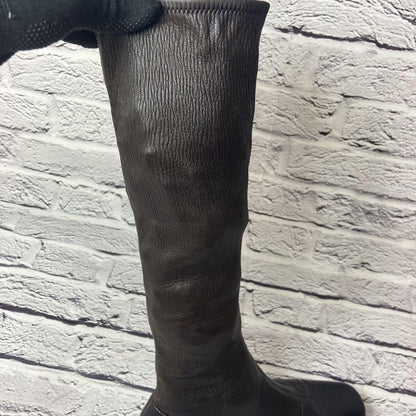 CHANEL Long Boots Shoes EU 37 US 7 Leather Dark Brown Black Authentic
