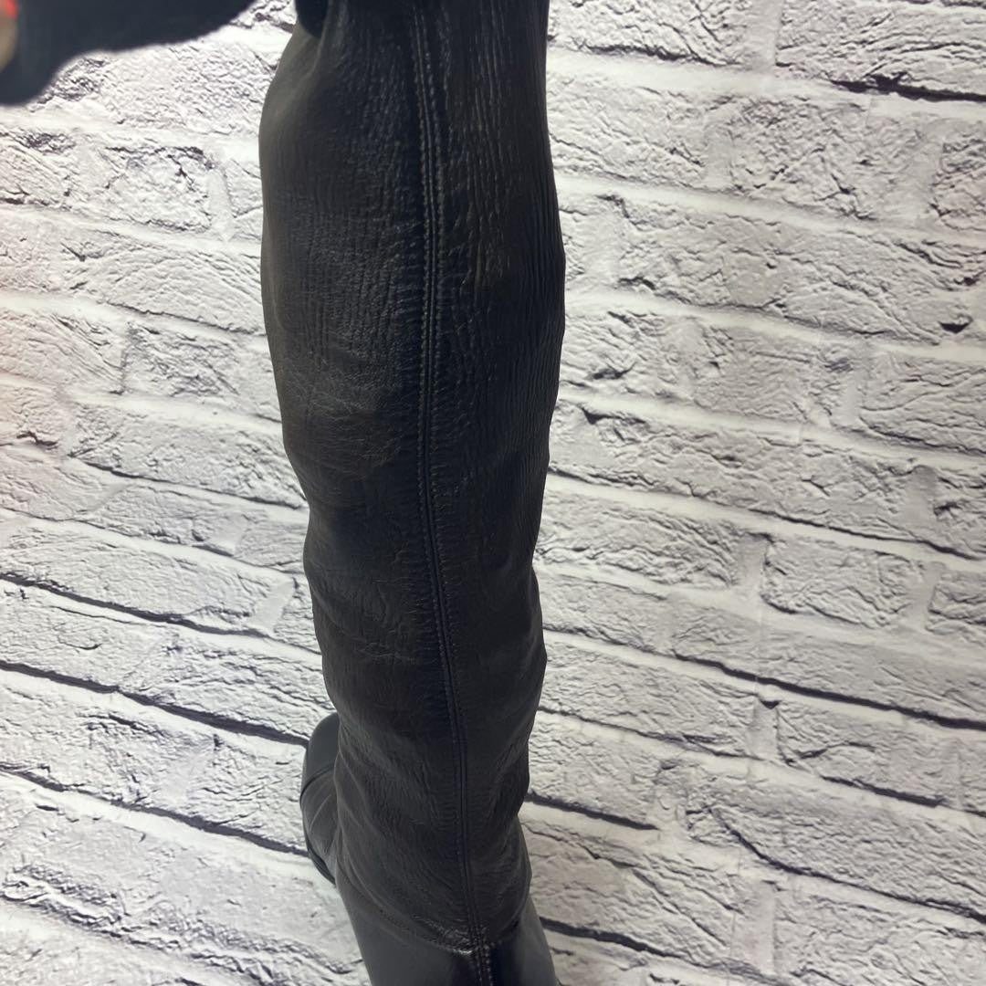 CHANEL Long Boots Shoes EU 37 US 7 Leather Dark Brown Black Authentic