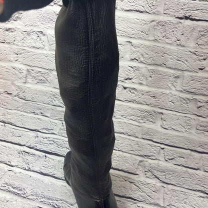 CHANEL Long Boots Shoes EU 37 US 7 Leather Dark Brown Black Authentic