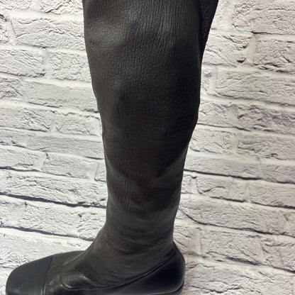 CHANEL Long Boots Shoes EU 37 US 7 Leather Dark Brown Black Authentic