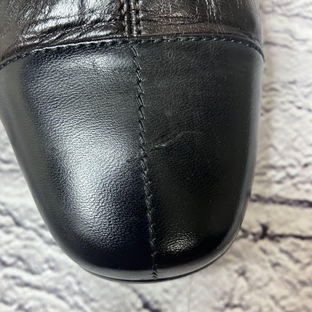 CHANEL Long Boots Shoes EU 37 US 7 Leather Dark Brown Black Authentic