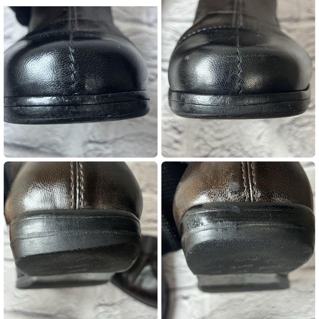 CHANEL Long Boots Shoes EU 37 US 7 Leather Dark Brown Black Authentic