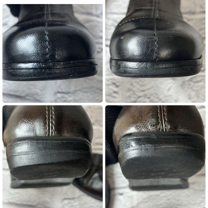 CHANEL Long Boots Shoes EU 37 US 7 Leather Dark Brown Black Authentic
