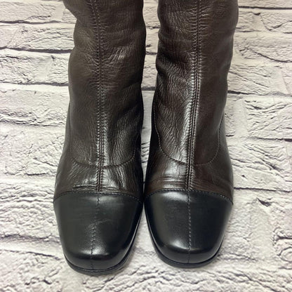 CHANEL Long Boots Shoes EU 37 US 7 Leather Dark Brown Black Authentic