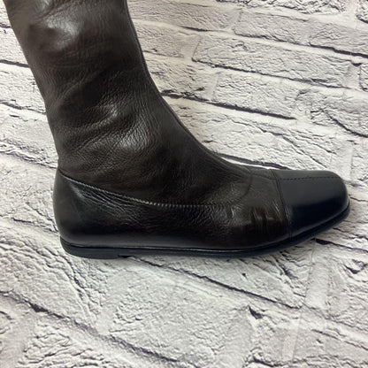 CHANEL Long Boots Shoes EU 37 US 7 Leather Dark Brown Black Authentic