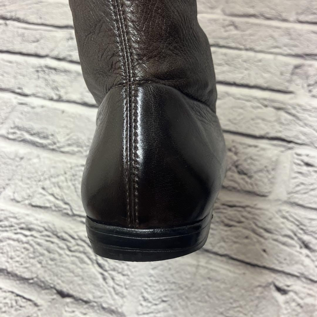 CHANEL Long Boots Shoes EU 37 US 7 Leather Dark Brown Black Authentic