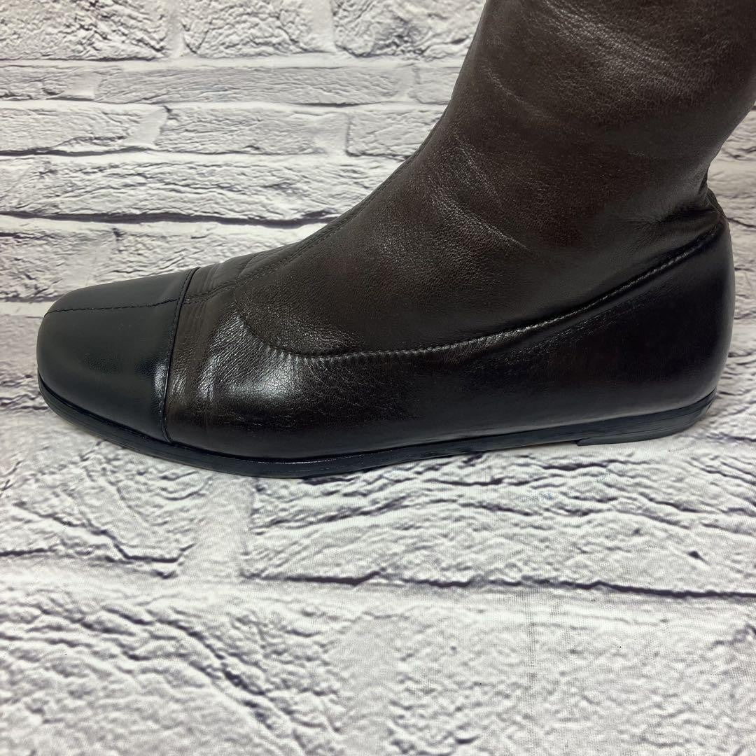 CHANEL Long Boots Shoes EU 37 US 7 Leather Dark Brown Black Authentic