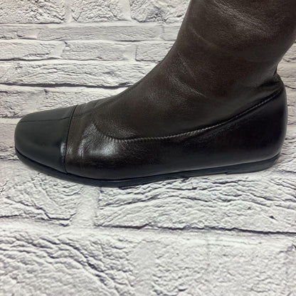 CHANEL Long Boots Shoes EU 37 US 7 Leather Dark Brown Black Authentic
