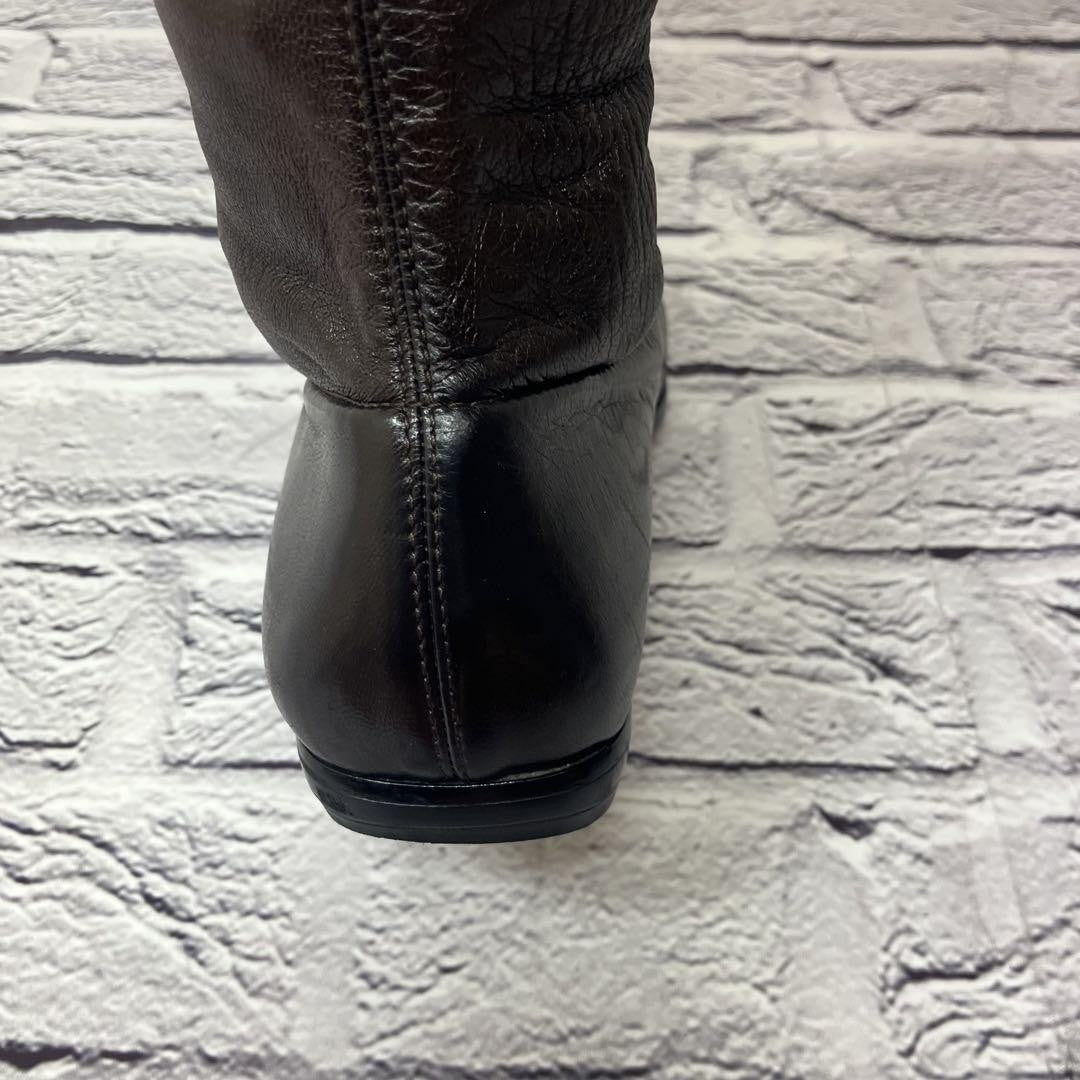 CHANEL Long Boots Shoes EU 37 US 7 Leather Dark Brown Black Authentic