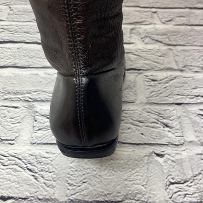 CHANEL Long Boots Shoes EU 37 US 7 Leather Dark Brown Black Authentic