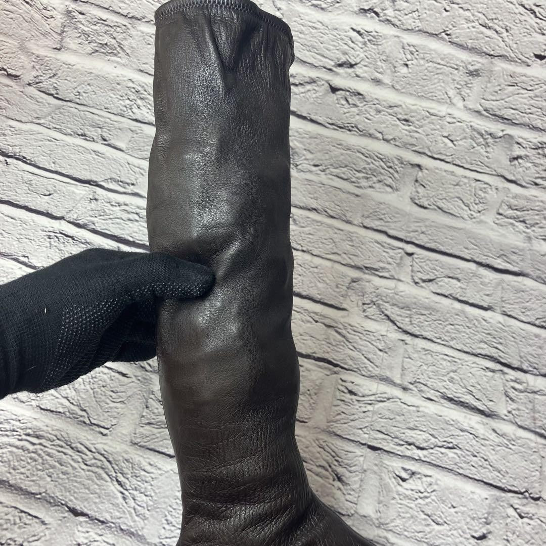 CHANEL Long Boots Shoes EU 37 US 7 Leather Dark Brown Black Authentic