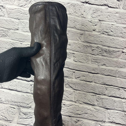 CHANEL Long Boots Shoes EU 37 US 7 Leather Dark Brown Black Authentic