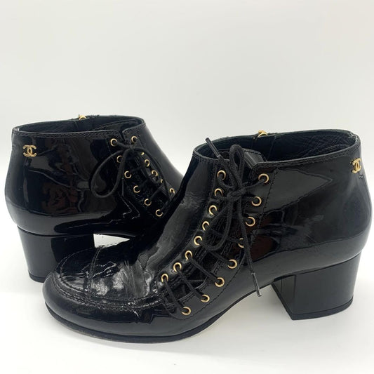 CHANEL Short Boots Shoes Cocomark EU 37 US 7 Black Authentic