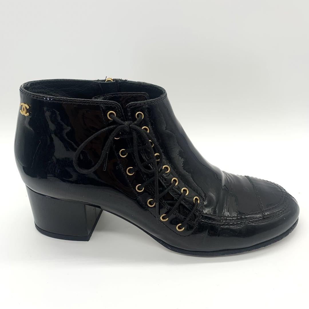 CHANEL Short Boots Shoes Cocomark EU 37 US 7 Black Authentic