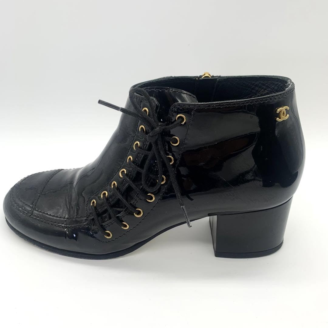 CHANEL Short Boots Shoes Cocomark EU 37 US 7 Black Authentic