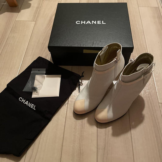 CHANEL Short Boots Shoes Cocomark EU 36.5 US 6.5 White Authentic