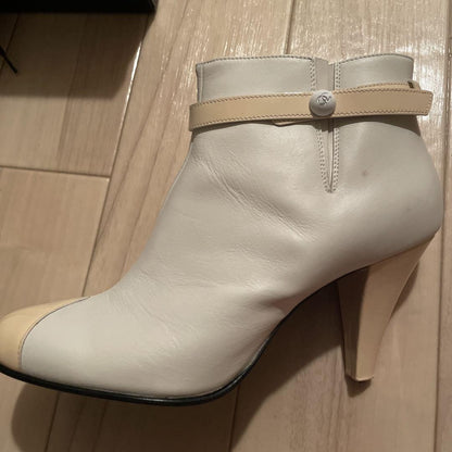 CHANEL Short Boots Shoes Cocomark EU 36.5 US 6.5 White Authentic