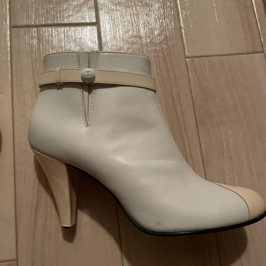 CHANEL Short Boots Shoes Cocomark EU 36.5 US 6.5 White Authentic