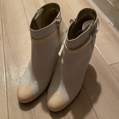 CHANEL Short Boots Shoes Cocomark EU 36.5 US 6.5 White Authentic