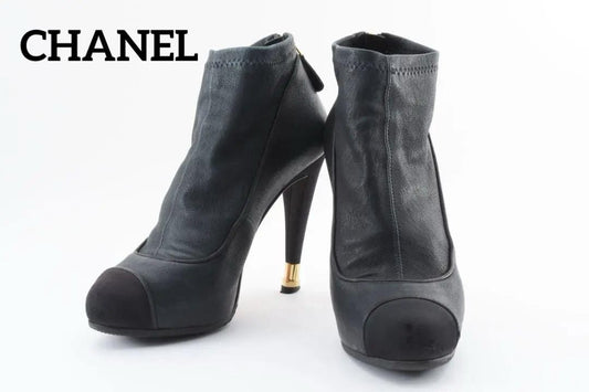 CHANEL Short Boots Shoes Cocomark EU 36 US 6 Black Authentic
