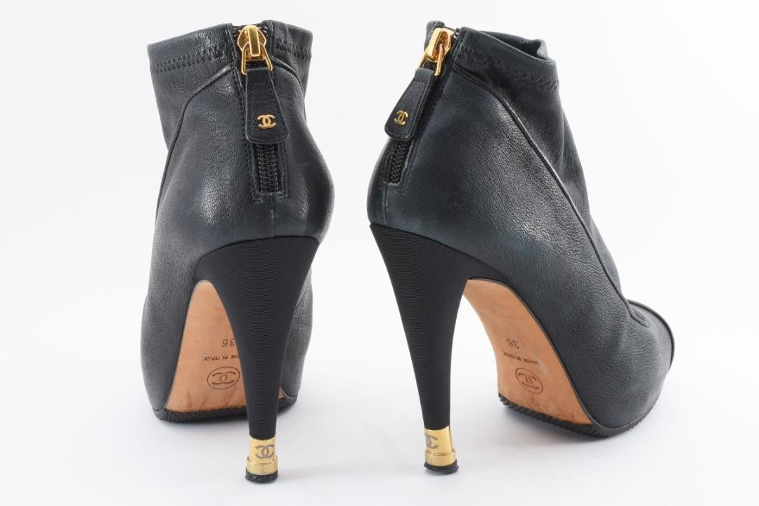 CHANEL Short Boots Shoes Cocomark EU 36 US 6 Black Authentic