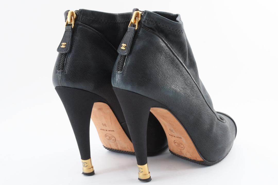 CHANEL Short Boots Shoes Cocomark EU 36 US 6 Black Authentic