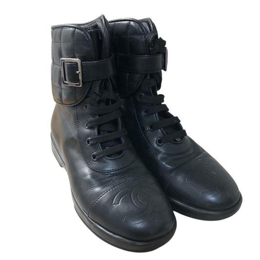 CHANEL Boots Shoes Cocomark EU 35 US 5 Leather Black Authentic