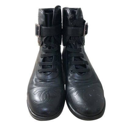 CHANEL Boots Shoes Cocomark EU 35 US 5 Leather Black Authentic