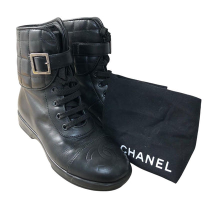CHANEL Boots Shoes Cocomark EU 35 US 5 Leather Black Authentic