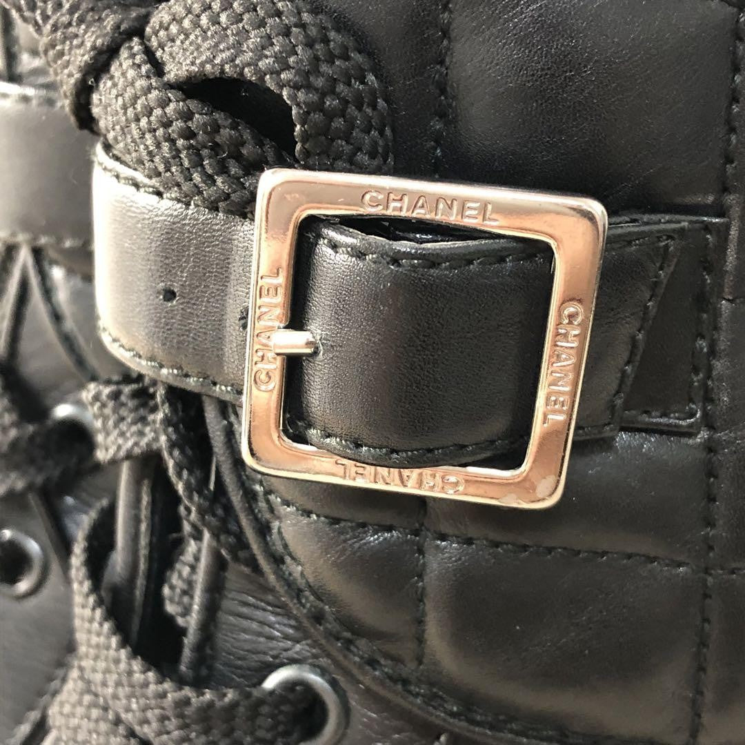 CHANEL Boots Shoes Cocomark EU 35 US 5 Leather Black Authentic