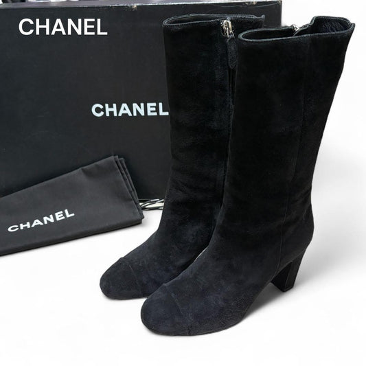 CHANEL Boots Shoes EU 35.5 US 5.5 Suede Black Authentic