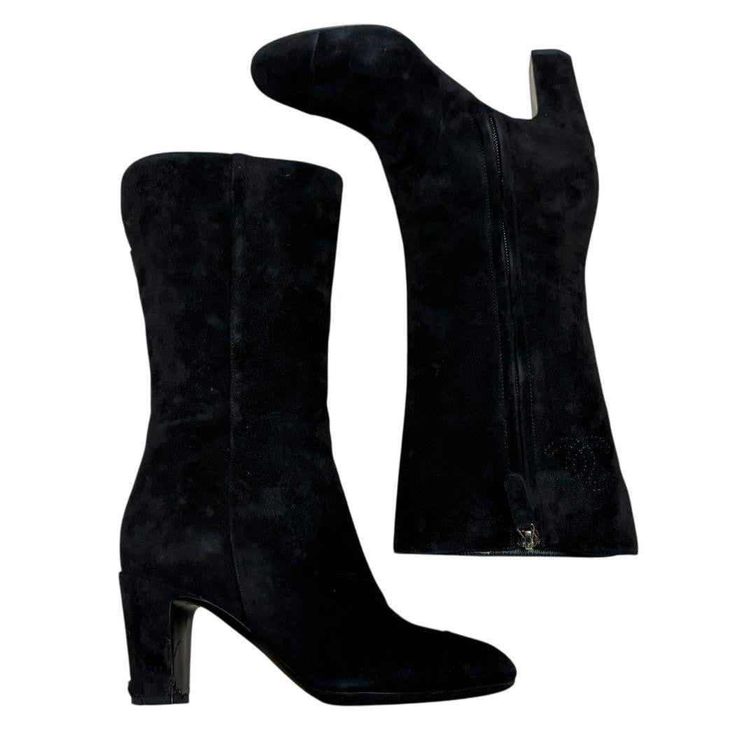 CHANEL Boots Shoes EU 35.5 US 5.5 Suede Black Authentic