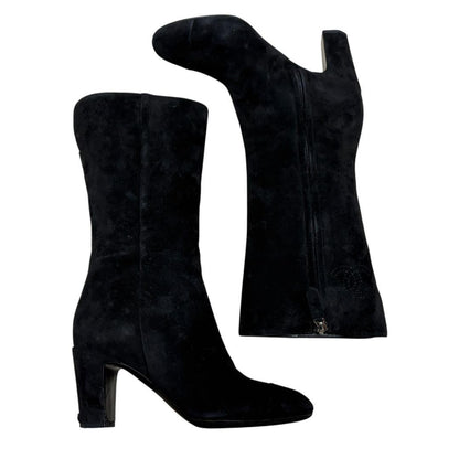 CHANEL Boots Shoes EU 35.5 US 5.5 Suede Black Authentic