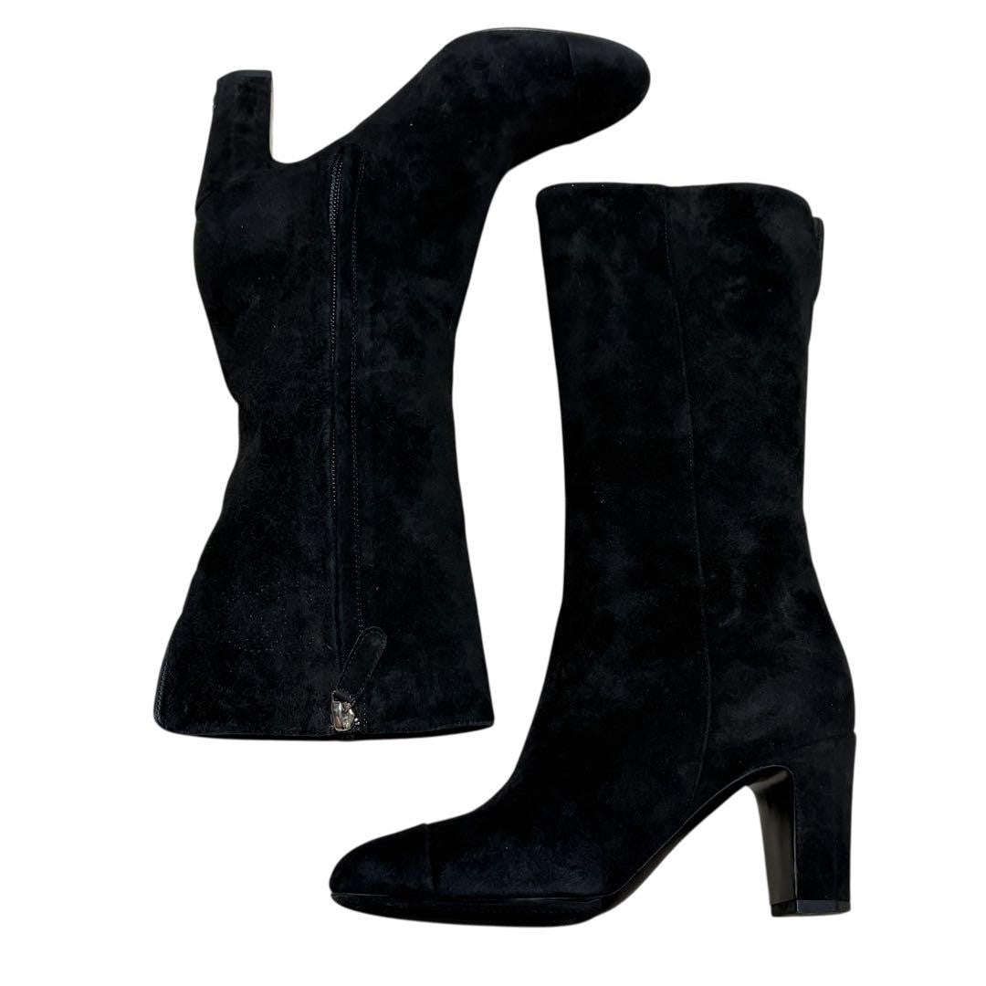 CHANEL Boots Shoes EU 35.5 US 5.5 Suede Black Authentic