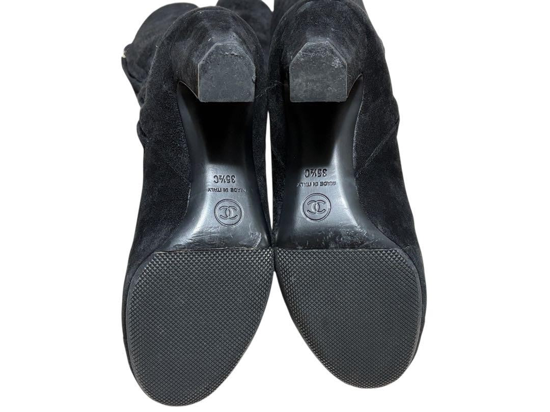 CHANEL Boots Shoes EU 35.5 US 5.5 Suede Black Authentic