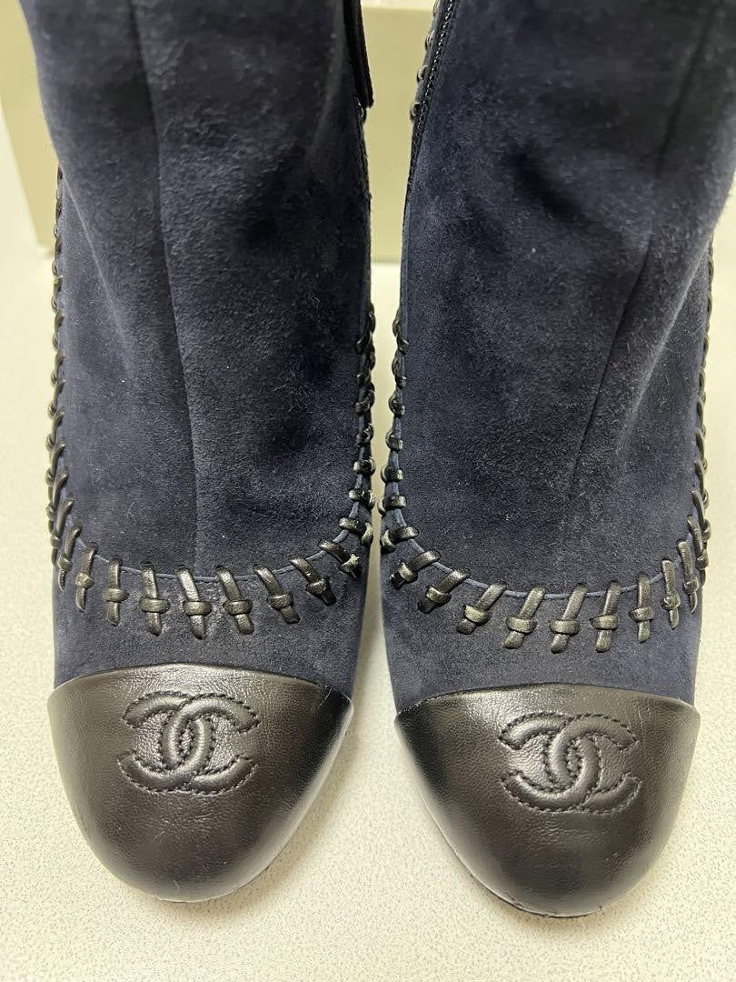 CHANEL Short Boots Shoes Cocomark EU 36.5 US 6.5 Suede Authentic
