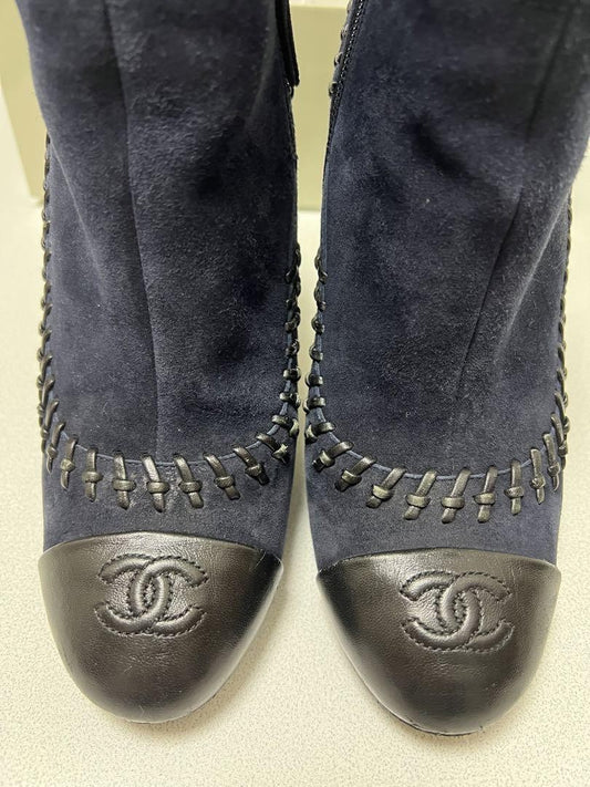 CHANEL Short Boots Shoes Cocomark EU 36.5 US 6.5 Suede Authentic