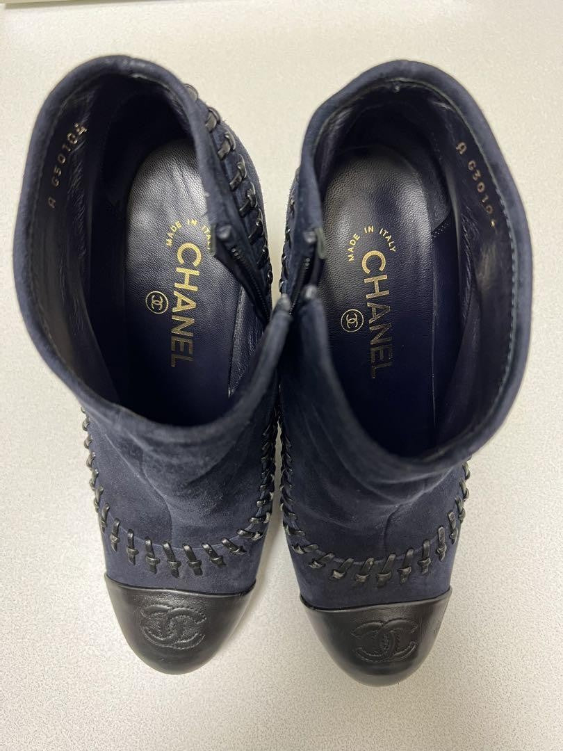 CHANEL Short Boots Shoes Cocomark EU 36.5 US 6.5 Suede Authentic