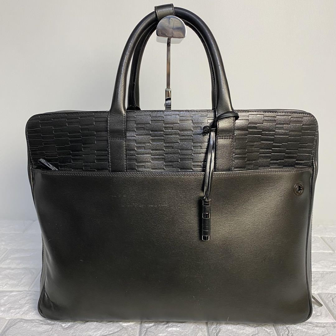 Montblanc Business Bag Briefcase Leather Dark Gray Authentic