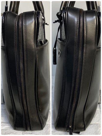 Montblanc Business Bag Briefcase Leather Dark Gray Authentic