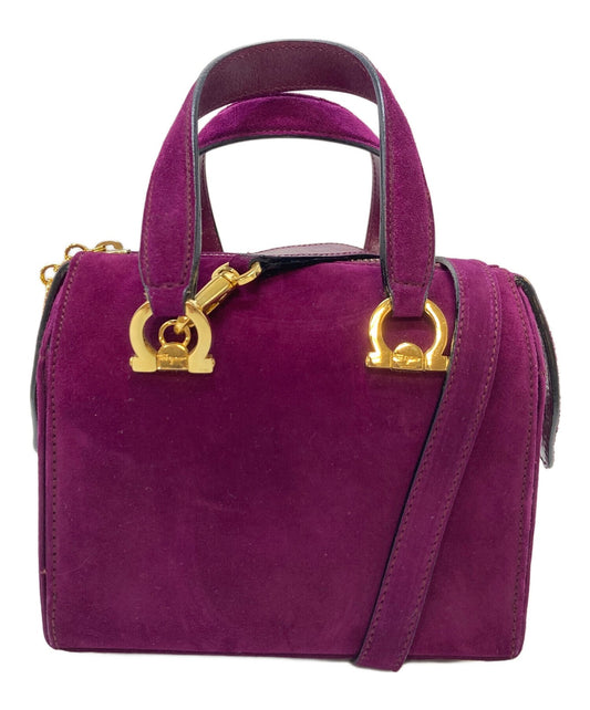 Salvatore Ferragamo Hand Bag Tote Purse 2way Gancini Suede Purple Authentic