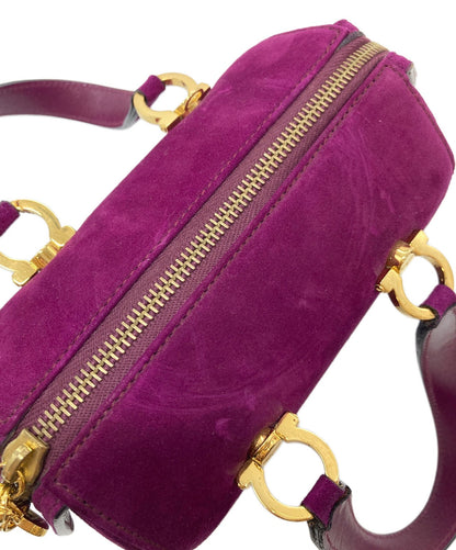 Salvatore Ferragamo Hand Bag Tote Purse 2way Gancini Suede Purple Authentic