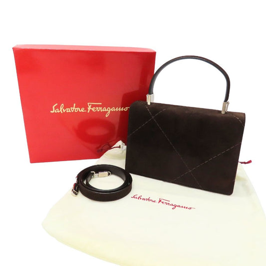 Salvatore Ferragamo Hand Shoulder Bag Tote Purse 2way Suede Brown Authentic