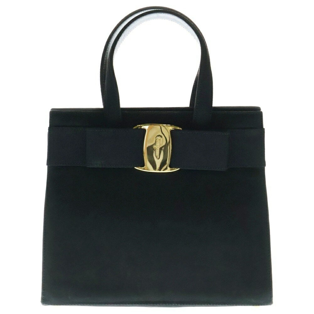 Salvatore Ferragamo Hand Bag Tote Purse 2way Vara Suede Black Authentic