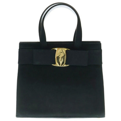 Salvatore Ferragamo Hand Bag Tote Purse 2way Vara Suede Black Authentic