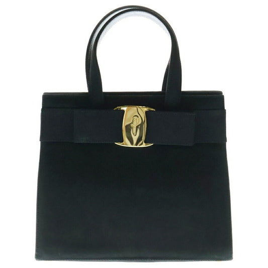 Salvatore Ferragamo Hand Bag Tote Purse 2way Vara Suede Black Authentic