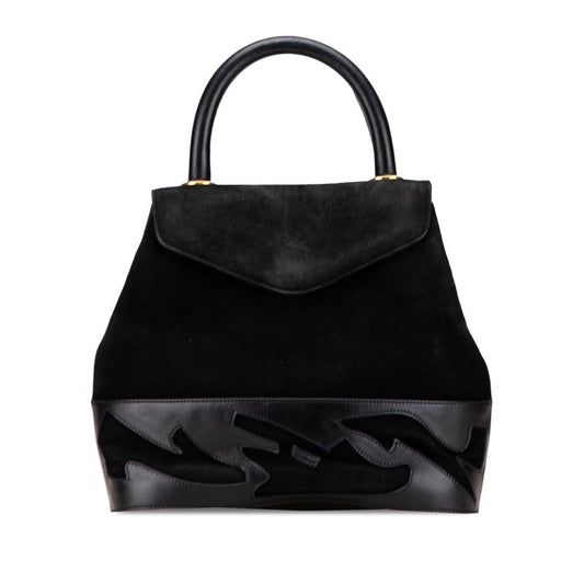 Salvatore Ferragamo Hand Bag Tote Purse Suede Black Authentic