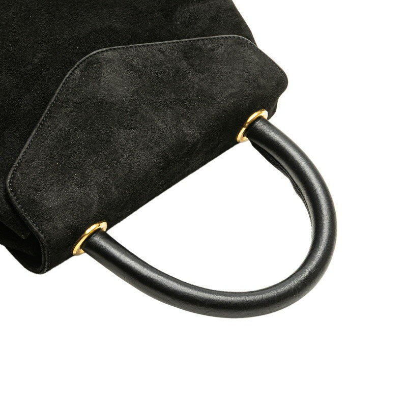 Salvatore Ferragamo Hand Bag Tote Purse Suede Black Authentic